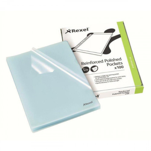 Rexel Essential A4 Document Folder, Clear Embossed, 85mic, Cut Flush, L-Folder, Pack 100