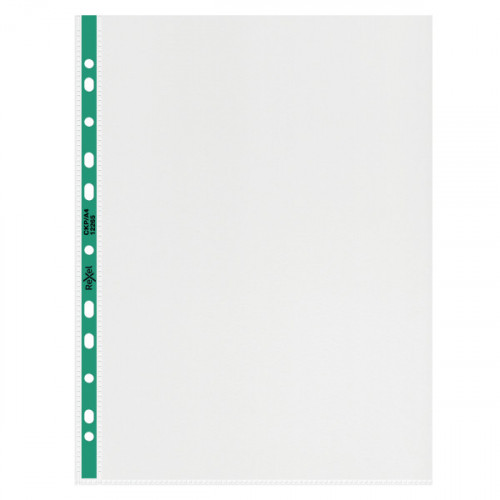 Rexel Copy King A4 Punched Pockets with Green Spine, Glass Clear, Copy Safe, Pack of 100