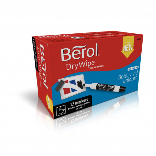 Berol Dry Wipe Whiteboard Marker Bullet Nib 2mm - Black (Box of 12)