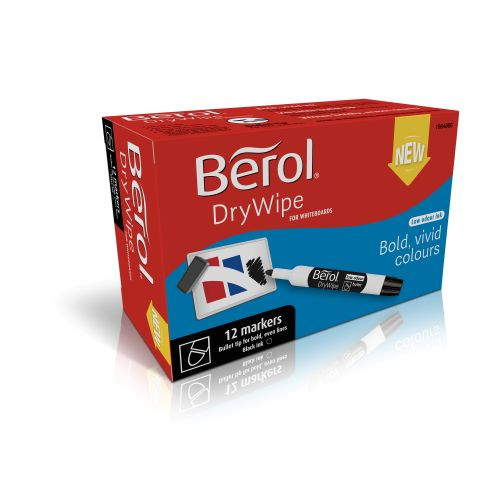 Berol Dry Wipe Whiteboard Marker Bullet Nib 2mm - Black (Box of 12)