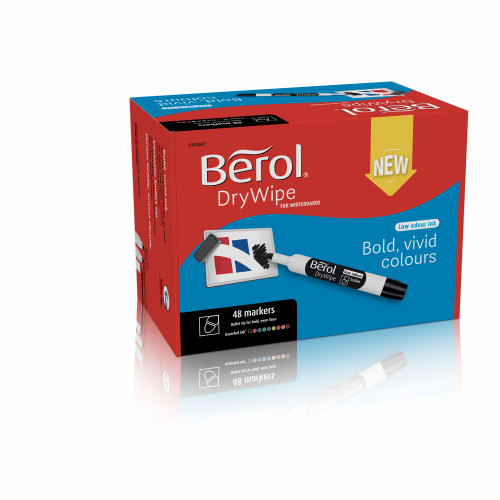Berol Dry Wipe Whiteboard Marker Bullet Nib 2mm - Assorted Colours (Box 48)