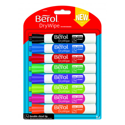 Berol Dry Wipe Marker Chisel Nib 2mm/5mm - Assorted (Pack of 8)
