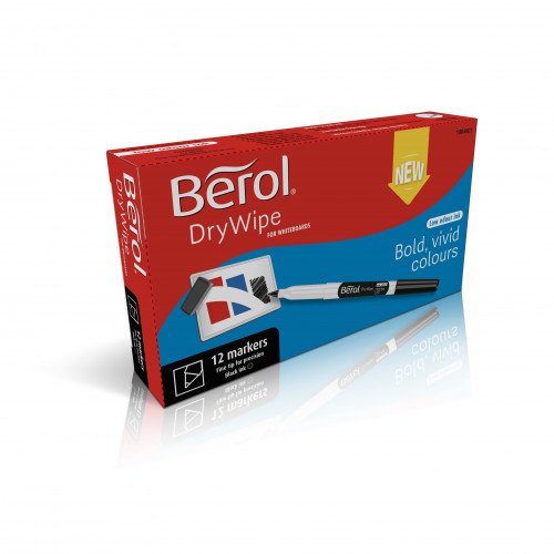 Berol Dry Wipe Pen Fine Nib 1mm - Black (Box of 12)