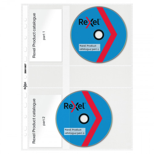 Rexel Nyrex CD Pocket Multi-punched with Label Sections for 2 CDs A4 Clear Ref 2001007 [Pack of 5]