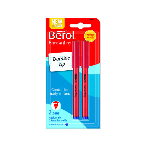 Berol Handwriting Clip Pen  - Pack of 2 - Blue