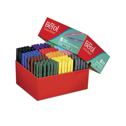 Berol Felt Tip Colouring Markers, Broad Point (1.2mm), Washable, Assorted Colours, Class Pack of 288