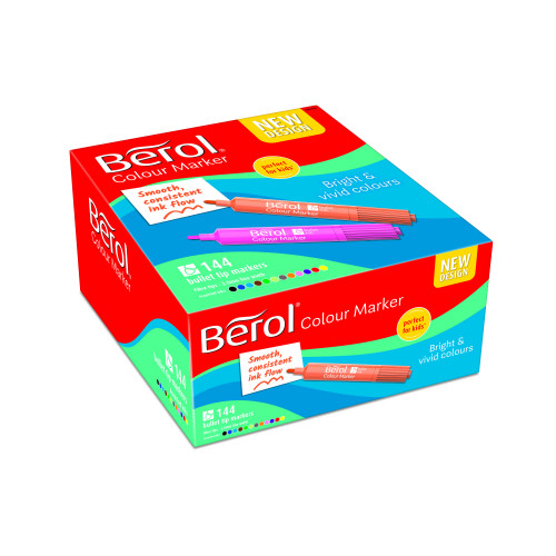 Berol Felt Tip Colouring Markers, Bullet Point (2.0mm), Washable, Assorted Colours, Class Pack of 144