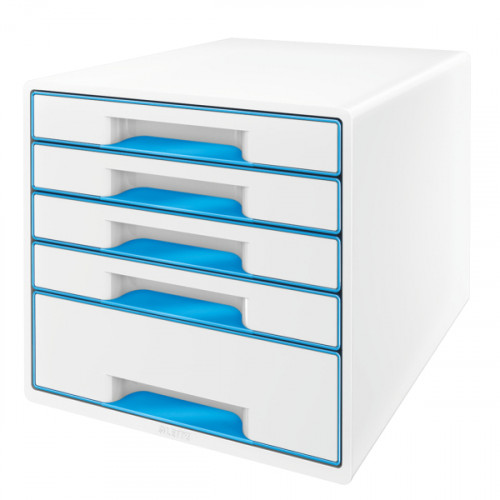 Leitz WOW CUBE Drawer Cabinet, 5 drawers (1 big and 4 small). A4 Maxi. White/blue