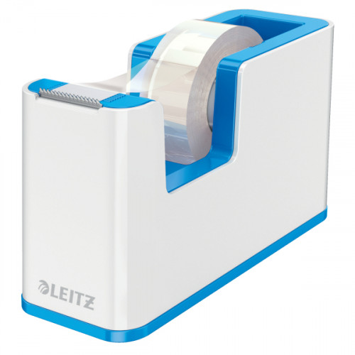 Leitz WOW Tape Dispenser, Heavy Base, Tape Included - White/Metallic Blue