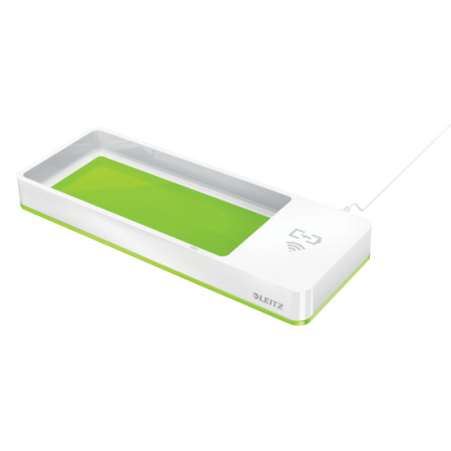 Leitz WOW Desk Organiser with Inductive Charger. White/green.