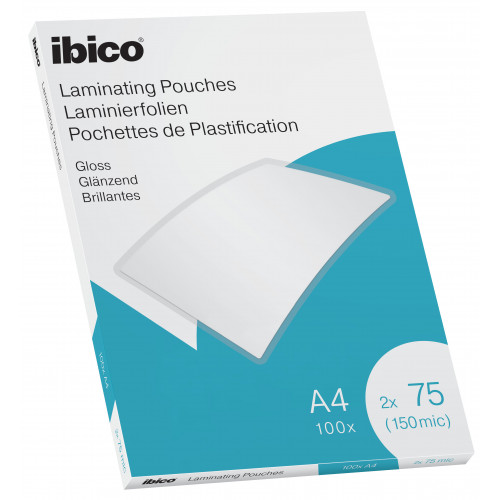 Ibico Gloss A4 Laminating Pouches 150 Micron Crystal clear (Pack 100)