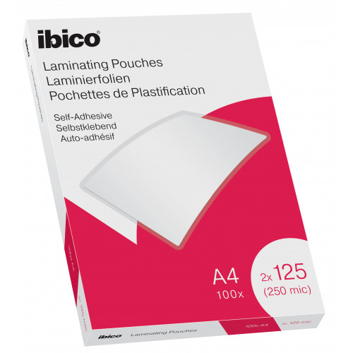 Ibico Self Adhesive A4 Laminating Pouches 250 Micron Crystal clear (Pack 100)
