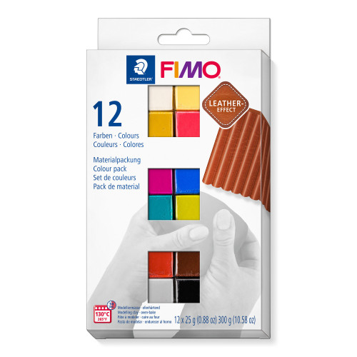 FIMO Leather Effect Colour Half Blocks 25g - Pack of 12