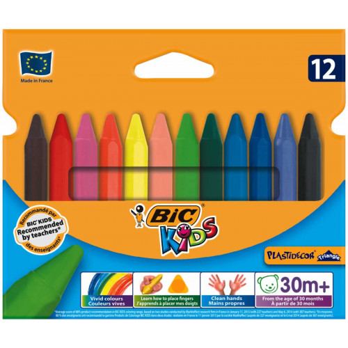 Bic Kids Plastidecor Triangle Crayons - Assorted - Classpack of 12