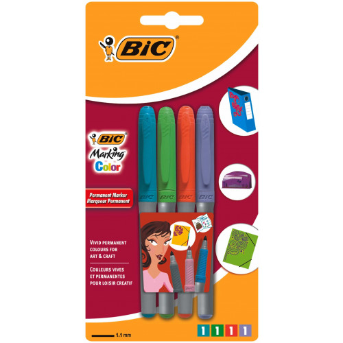 Bic Glass Marker Bullet Tip Pk4-Assorted