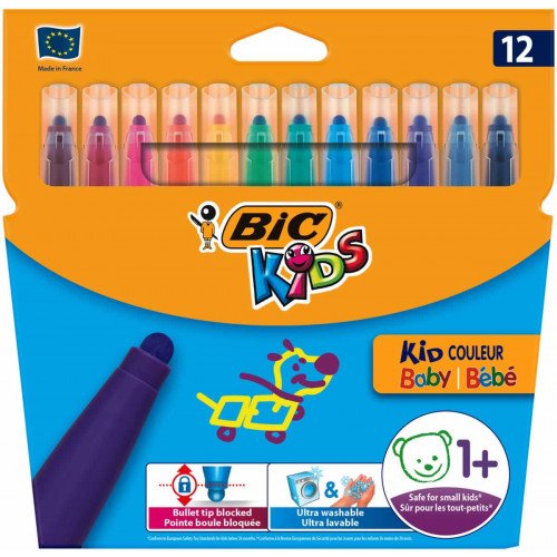 Bic Kids Couleur Baby Felt Tip Pens Large Nib Assorted Pack Of 12