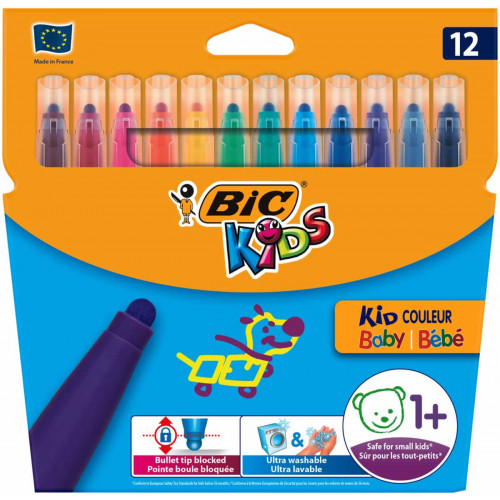 Bic Kids Couleur Baby Felt Tip Pens Large Nib Assorted Pack Of 12 Bic Kids Couleur Baby Felt Tip Pens Large Nib Assorted Pack Of 12