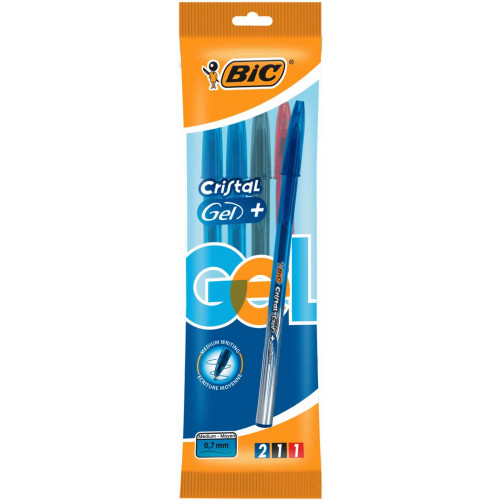 Bic Cristal + Gel Pen Pk4 - Assorted