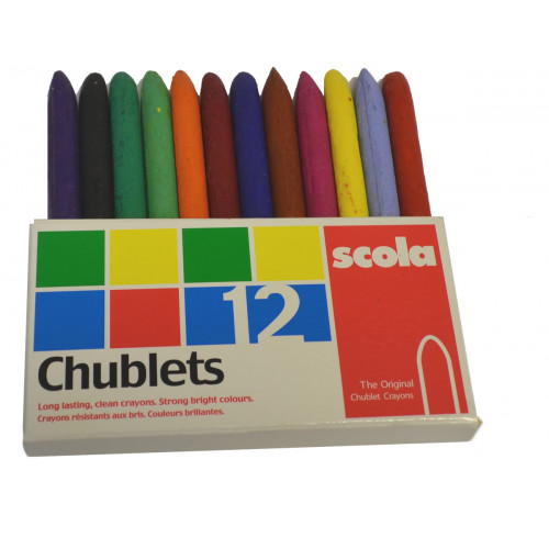 BOX OF 12 ASSORTED WAXED CHUBLET CRAYONS