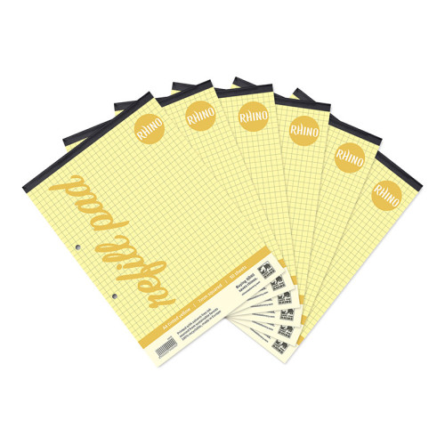 RHINO A4 Refill Pad 100 Page Yellow Tinted Paper 7mm Squared - Pack of 6