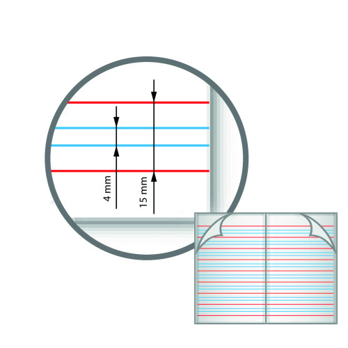 Notes Handwriting Book A4 40pages 4mm Ruled Blue centred on 15mm Red Ruled - Pack of 100