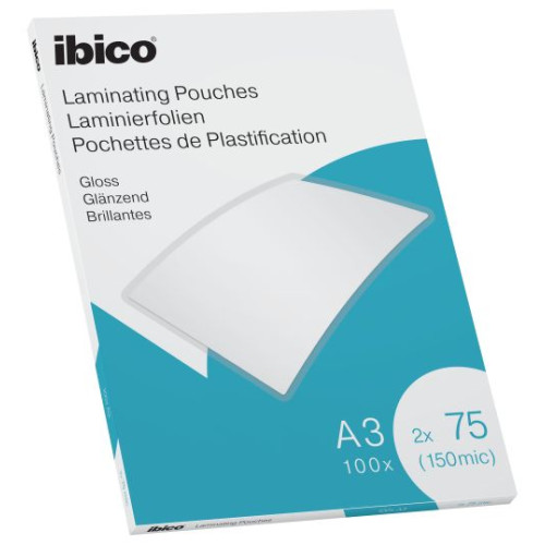 Ibico Gloss A3 Laminating Pouches 150 Micron Crystal clear (Pack 100)