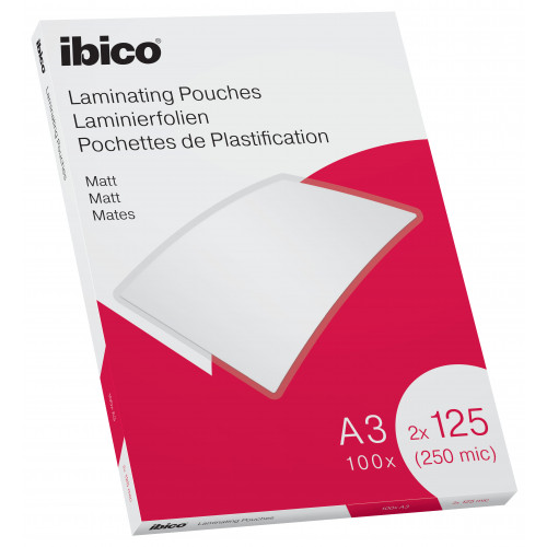 Ibico Matt A3 Laminating Pouches 250 Micron Clear (Pack 100)