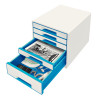 Leitz WOW CUBE Drawer Cabinet, 5 drawers (1 big and 4 small). A4 Maxi. White/blue