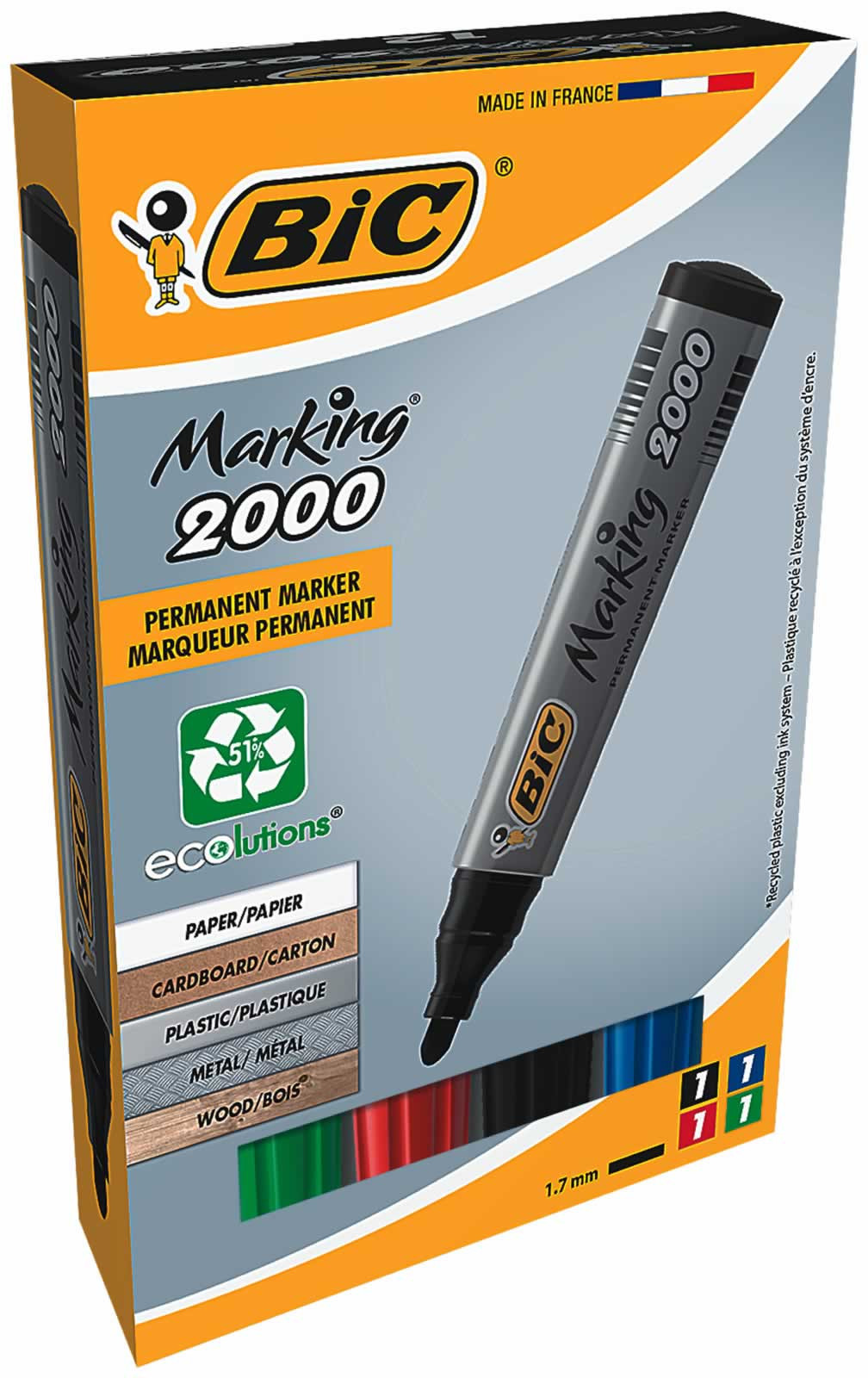 BicMarking2000RoundNibPermanentMarkerAssortedPackof4