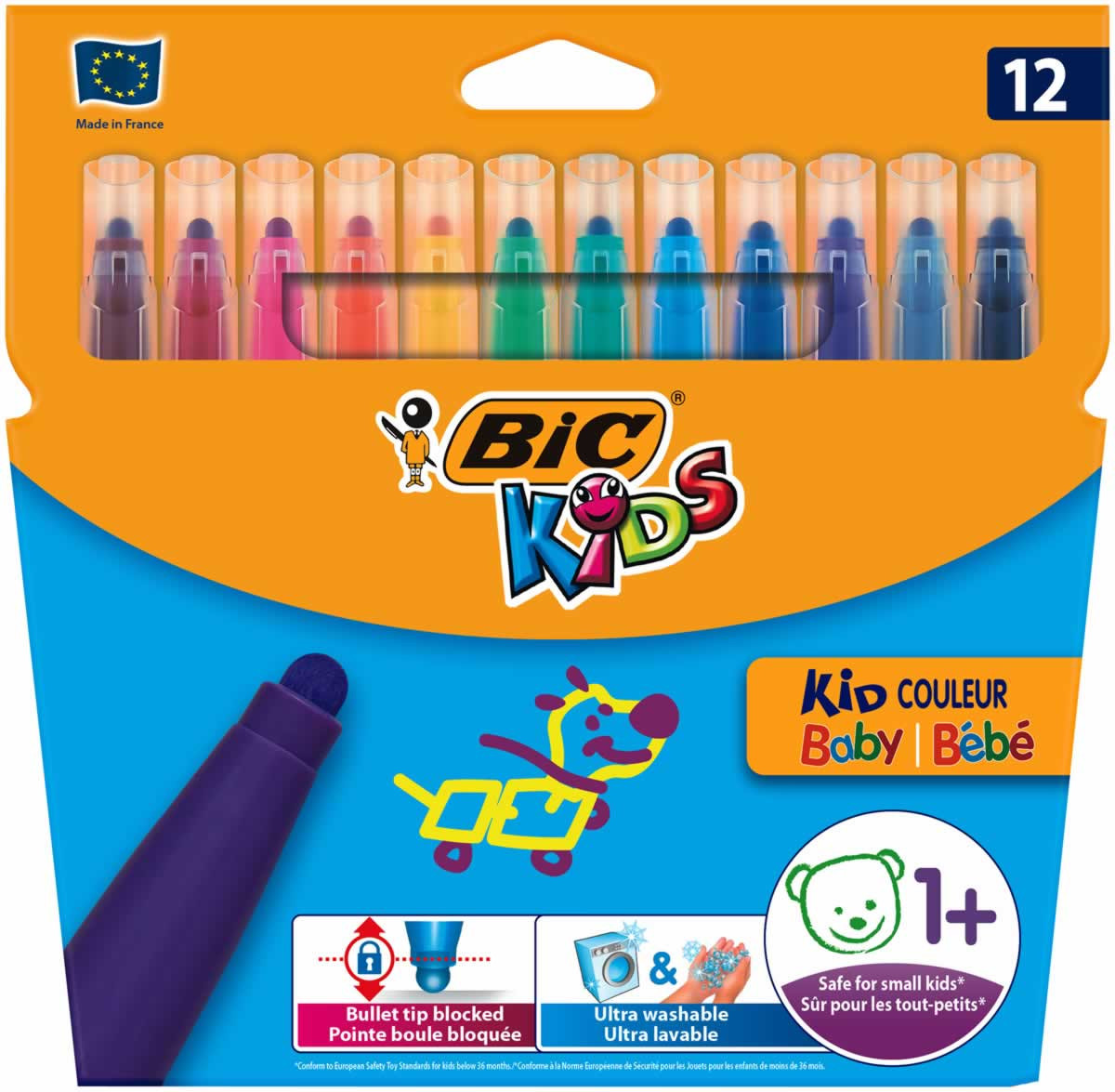Bic Kids Couleur Baby Felt Tip Pens Large Nib Assorted Pack Of 12